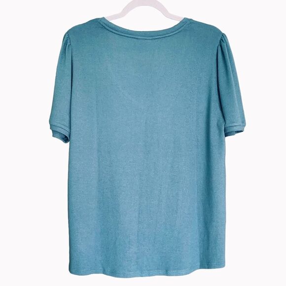 Mod Ref Women’s Contemporary V-Neck Puff Short Sleeve Blue Blouse Size Large - Picture 2 of 5